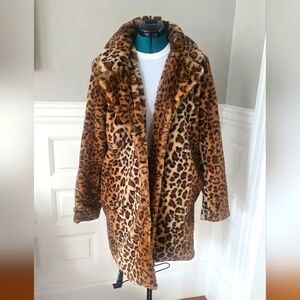 Ci sono size XL faux leopard fur coat midi length